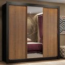 Ver imagem 1 de Guarda-Roupa Casal Madesa Lyon Plus 3 Portas de Correr com Espelho 4 Gavetas Preto/Rustic Cor:Preto/