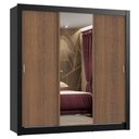 Ver imagem 2 de Guarda-Roupa Casal Madesa Lyon Plus 3 Portas de Correr com Espelho 4 Gavetas Preto/Rustic Cor:Preto/