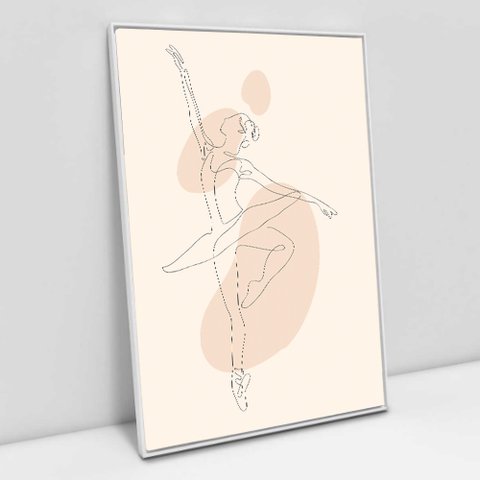Quadro Decorativo em Canvas Abstrato Ballet em Linhas - Moldura Branca - 90 x 60cm