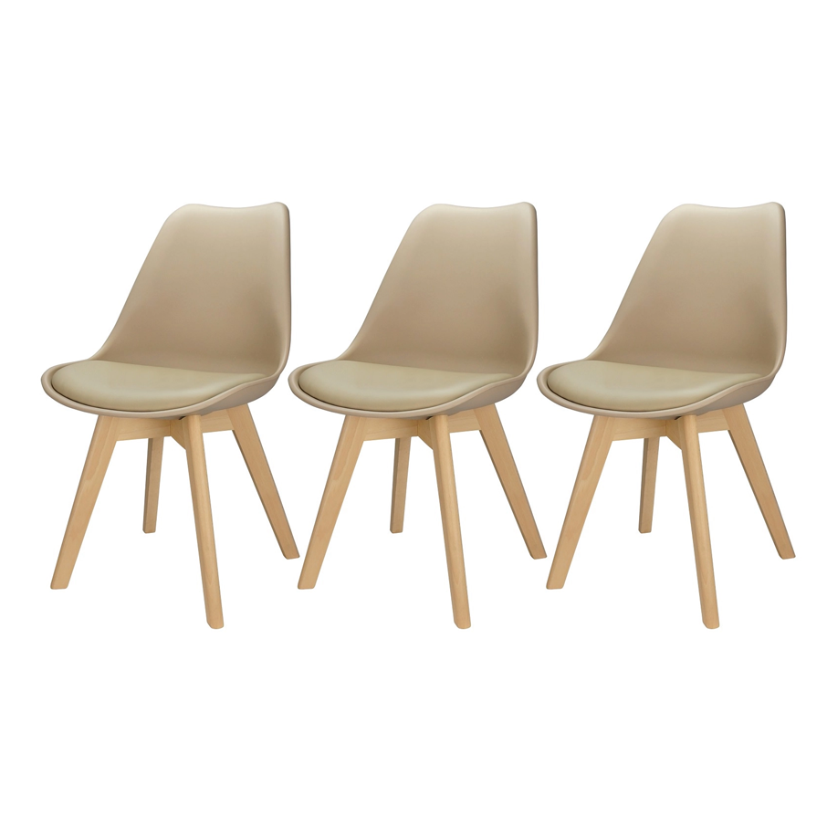 3x Cadeira Charles Eames Leda Design Wood Estofada Base Madeira Nude