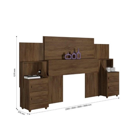 Cabeceira Irís Adaptável para Box de 1,40m/1,60m /1,90m e 2,00m com 2 Mesas de Cabeceira com 2 Gavet
