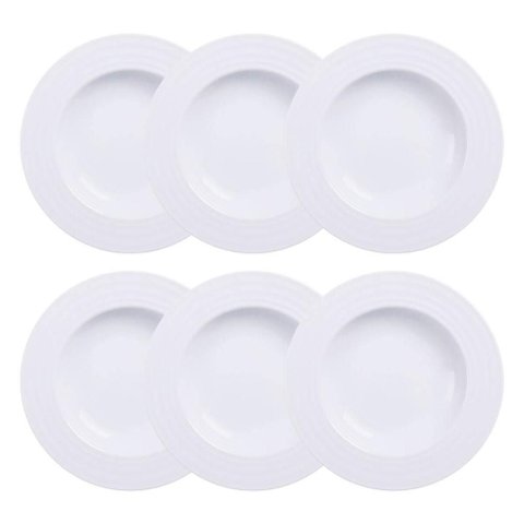 Jogo 6 Pratos Fundos de Jantar em Porcelana 23cm Branco Vibrare Tramontina