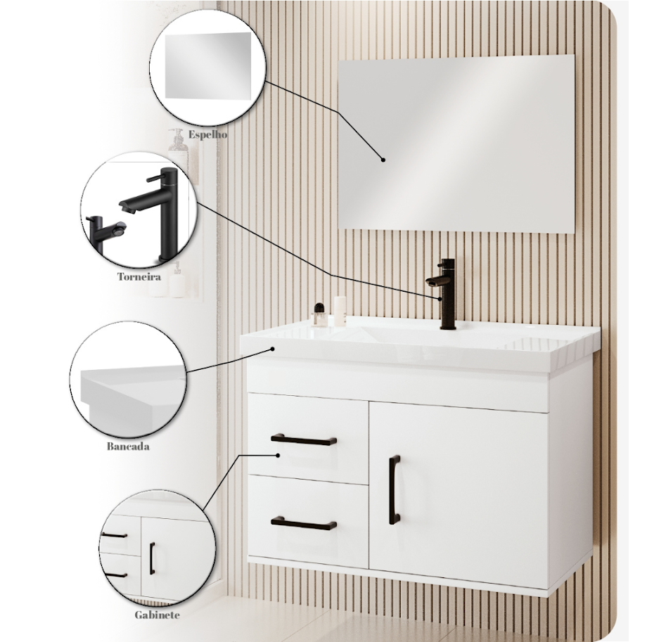 Ver imagem 3 de Kit Armário para Banheiro Ônix 63 - Branco