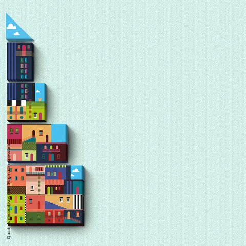 Cidade Vertical - Quadro ou Placa Decorativa com 5 Peças É Decoração Quadros e Placas Decorativas 15