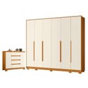 Ver imagem 1 de Guarda Roupa Casal Mercure 6 Portas e Cômoda Sapateira Atena 04 Gavetas e 02 Portas Cinamomo Off