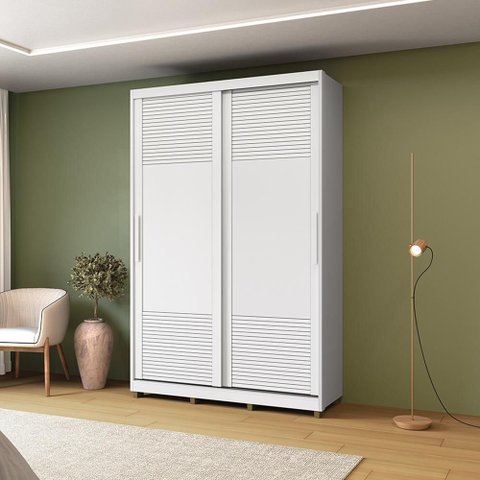 Guarda Roupa 2 Portas de Correr 235x152 cm Bordeaux Branco 100% MDF Casamia