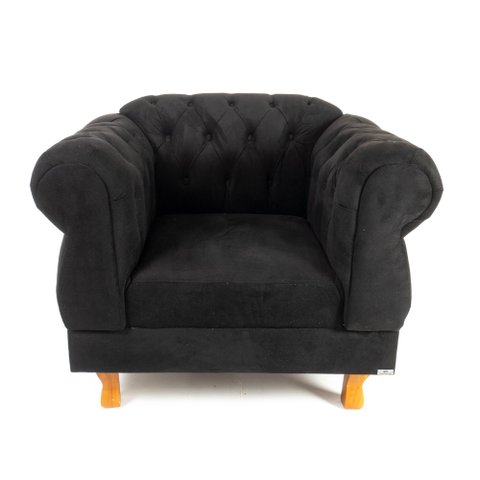 Poltrona Elisabeth Chesterfield Capitone Suede Preto Decorativa / Sala, Tv, Estar, Recepção, barbear