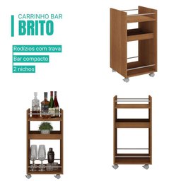 Carrinho Bar Compacto Rodízios com Trava Brito Artely Cinamomo - 4