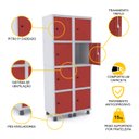 Ver imagem 3 de ROUPEIRO DE AÇO 2M 08 PORTAS PITÃO PANDIN - CINZA/VERMELHO GRP 502/8 DI