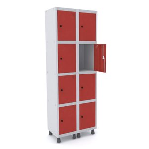 ROUPEIRO DE AÇO 2M 08 PORTAS PITÃO PANDIN - CINZA/VERMELHO GRP 502/8 DI