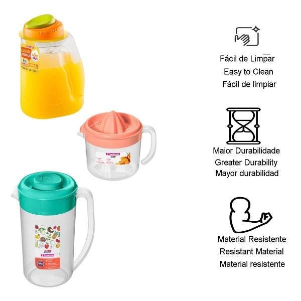 Jarra De Plástico Bebidas Suco Água Resistente Cozinha 3 Und - 3