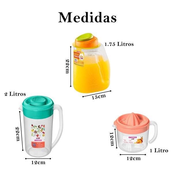 Jarra De Plástico Bebidas Suco Água Resistente Cozinha 3 Und - 2