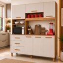 Ver imagem 1 de Armário de Cozinha 6 Portas e 3 Gavetas 100% MDF Caribe Yescasa Bege/Cinamomo/Off White