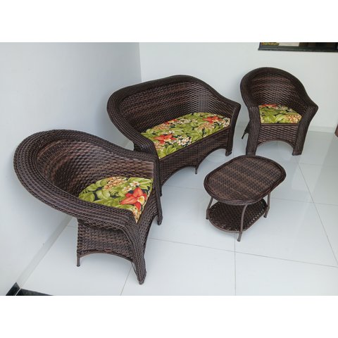 Conjunto Bali Aba 1 Sofá 2 Poltronas 1 Mesinha em Fibra Sintética para Jardim Varanda Área Externa