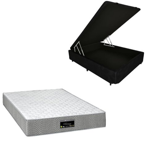 Cama Box Baú Blindada com Colchão Riviera Molas Ensacadas 25cm:corino Preto/casal