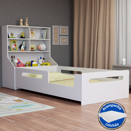 Cama Infantil Solteiro com Colchão e Organizador Multifuncional:branco - 2