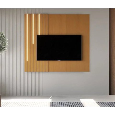 Painel para TV até 58 Polegadas Ripado Real com LED 100% MDF 136CMX140CM Boto Linha 2025 Nature Marrom