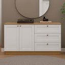 Ver imagem 1 de Kit Cômoda 3 Gavetas e Armário 2 Portas Provençais 100% MDF Infinity Branco/Savana