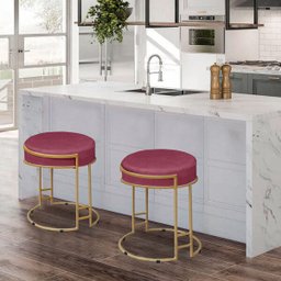 Kit 2 Puffs Dara Suede Rosa Base Industrial Dourado - 2