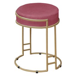 Kit 2 Puffs Dara Suede Rosa Base Industrial Dourado - 4