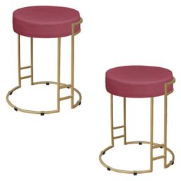 Kit 2 Puffs Dara Suede Rosa Base Industrial Dourado - 1