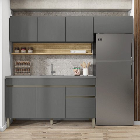 Armário de Cozinha 4 Peças Balcão com Pia 150cm Lina18 K02 Gris/Freijó - Mpozenato