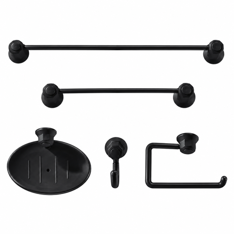 Kit Essencial Banheiro com 5 Pcs Preto em PP Bella Arte