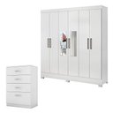 Ver imagem 1 de Cômoda Astral e Guarda Roupa Casal Prático Branco com Espelho - Demóbile