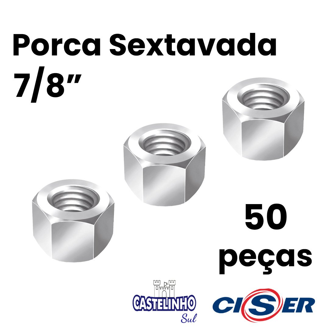 Porca Sextavada 7/8" Zincado - 50 Un Ciser - 2