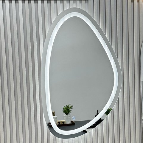 Espelho Orgânico Jateado com 3 Tons de Led e Botão Touch 51x80cm Decorativo