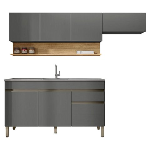 Cozinha Modulada 3 Pecas com Balcao Pia Line Gris Cp Freijo Ktp