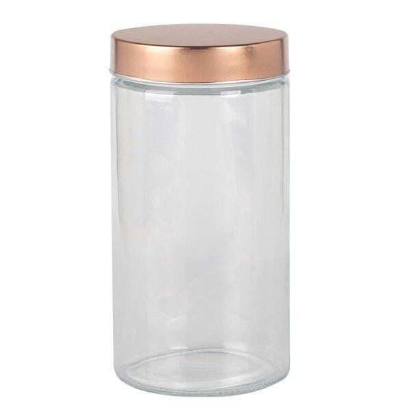Porta mantimento redondo em vidro liso com tampa de metal cor cobre 1,75L D11xA22cm transparente - 1
