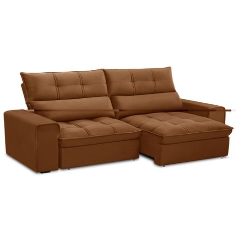 Sofá Retrátil Reclinável para Sala 3 Lugares 210cm Asaph F04 Veludo Terracota - Lyam Decor