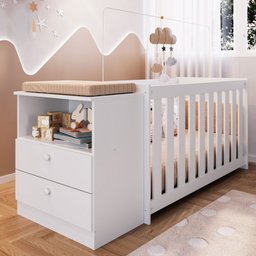 Kit Quarto Bebê Berço com Colchão + Cômoda Linha Aconchego Branco La016 Completa Móveis - 1 Kit Quarto Bebê Berço com Colchão + Cômoda Linha Aconchego Branco La016 Completa Móveis - 1