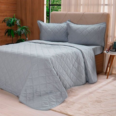 Kit Colcha Casal 200 Fios Lisa 100% Algodão 220x240cm Cinza Fog
