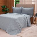 Ver imagem 1 de Kit Colcha Casal 200 Fios Lisa 100% Algodão 220x240cm Cinza Fog