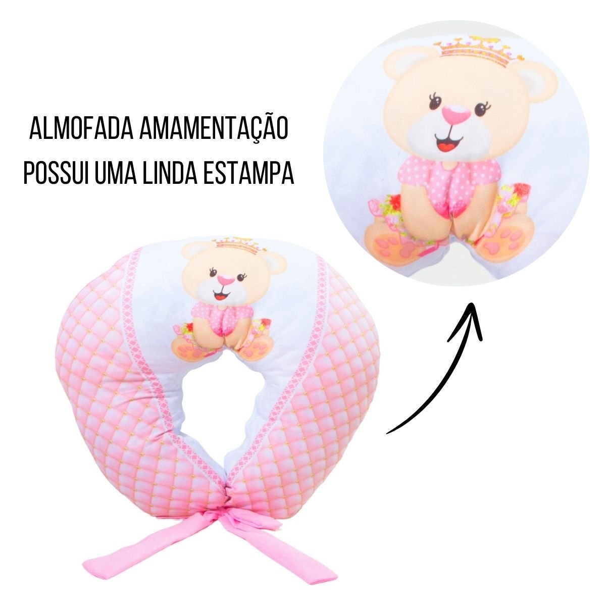 Almofada Amamentação Estampada Bebê Menina com Enchimento e Zíper - Ursinha Pérola - 9