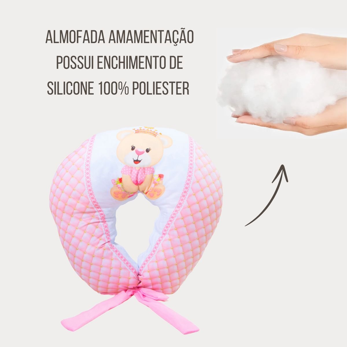 Almofada Amamentação Estampada Bebê Menina com Enchimento e Zíper - Ursinha Pérola - 6