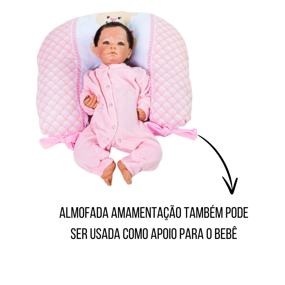 Almofada Amamentação Estampada Bebê Menina com Enchimento e Zíper - Ursinha Pérola - 8