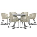 Ver imagem 1 de Mesa com 6 Cadeiras de Jantar Roma 120cm e Noronha em Alumínio Preto Corda Náutica Estofado 5 Trama
