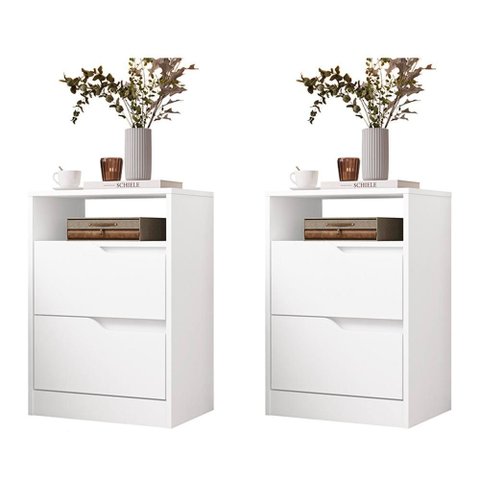 Kit 2 Mesas de Cabeceira Sole 2 Gavetas Flex Branco Fosco - Móveis Albatroz