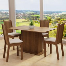 Conjunto Sala de Jantar Madesa Luana Mesa Tampo de Madeira com 4 Cadeiras - Rustic/sintético Bege - 1