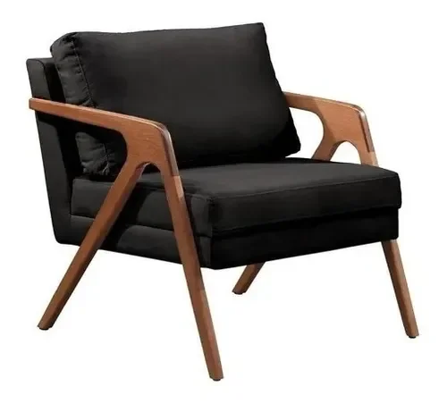 Poltrona Decorativa Estofada Mona Base Pés De Madeira Maciça:Preto - 1