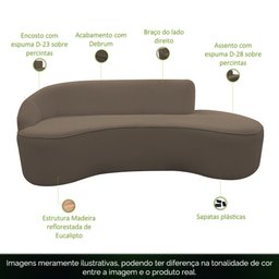 Sofá Curvo 03 Lugares 210cm Braço Direito Eron Bouclê Marrom - CasaePoltrona - 3