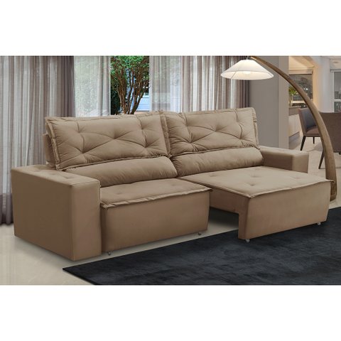 Sofá Retrátil e Reclinável 3 lugares com Molas 2,00m Laura Suede Capuccino Madelina