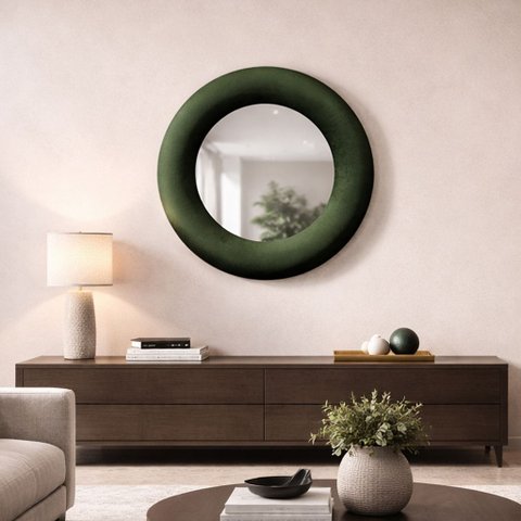 Espelho Decorativo Madrid Veludo 60cm Verde Escuro