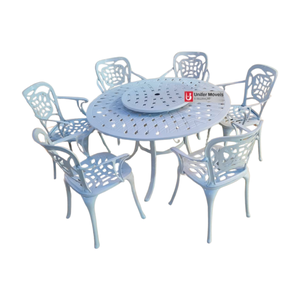 Conjunto de Mesa para Jardim Firenze com Mesa de 1,30 M com Giro e 6 Poltronas em Alumínio Fundido U