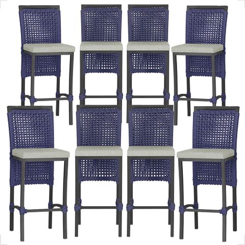 7 Banqueta em Alumínio Roma Preta Corda Náutica Tecido 3