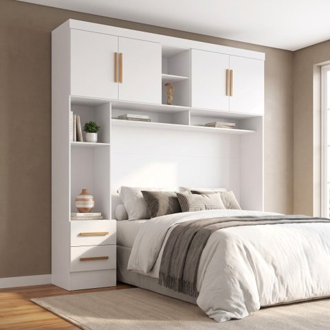 Ponte Aérea Modular Casal com 2 Gavetas e Nichos 100% MDF Smart Branco