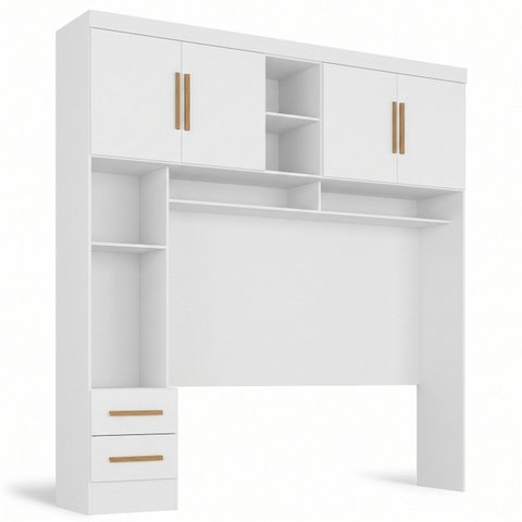 Ponte Aérea Modular Casal com 2 Gavetas e Nichos 100% MDF Smart Branco